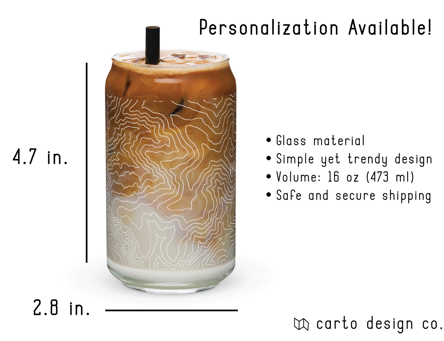 Custom City Map Glass | Custom Topographic Map | Personalized Can Shaped Glass | 16 Oz Can Glass