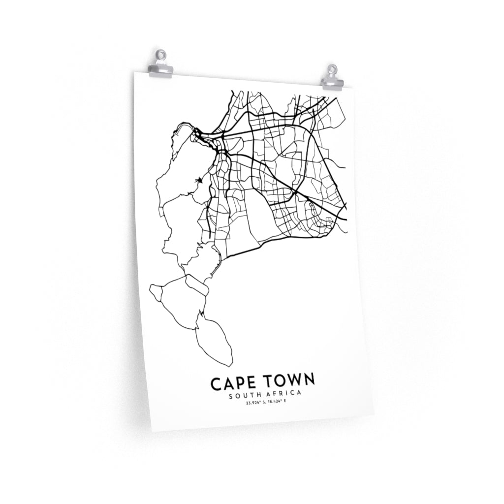 Cape Town, South Africa Map Print (White)