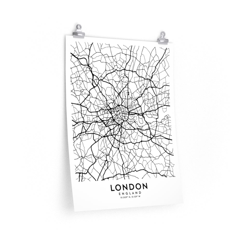 London, England Map Print (White)