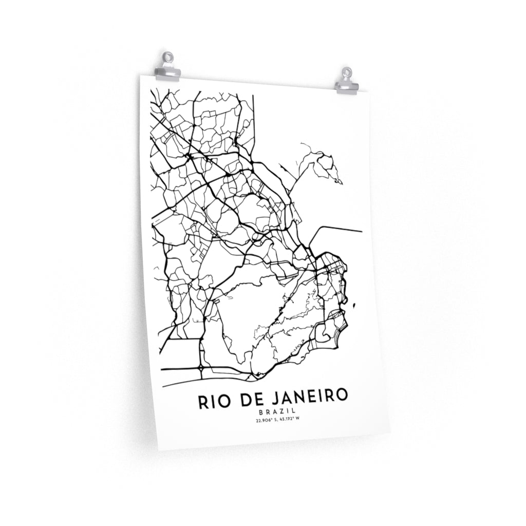Rio de Janeiro, Brazil Map Print (White)
