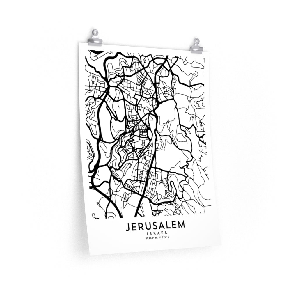 Jerusalem, Israel Map Print (White)