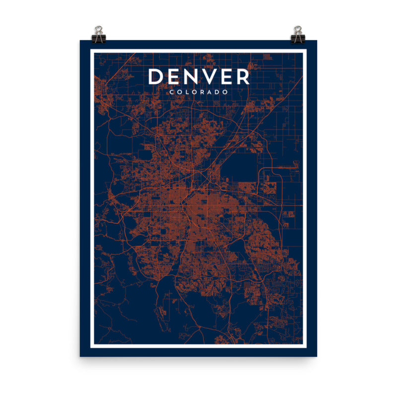 Denver CO - Professional Football City Map Print