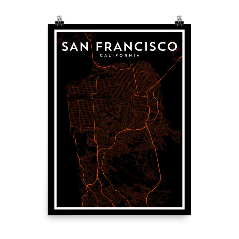 San Francisco CA - Professional Baseball City Map Print