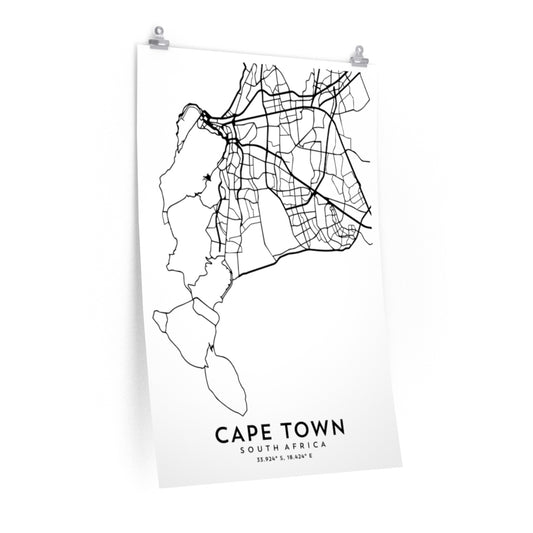 Cape Town, South Africa Map Print (White)