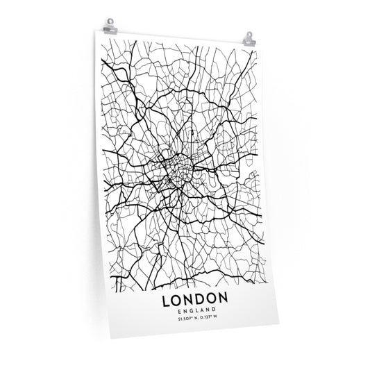 London, England Map Print (White)