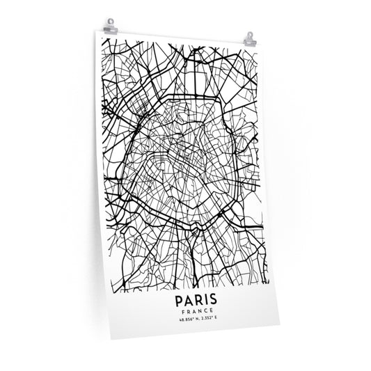 Paris, France Map Print (White)