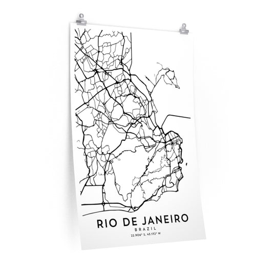 Rio de Janeiro, Brazil Map Print (White)