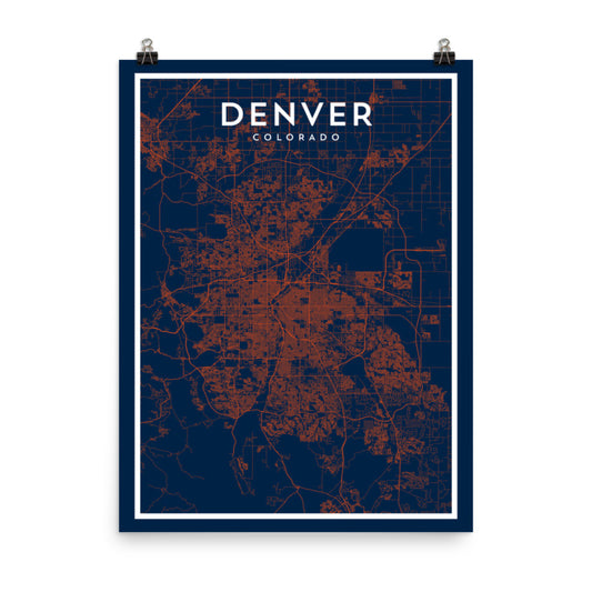 Denver CO - Professional Football City Map Print