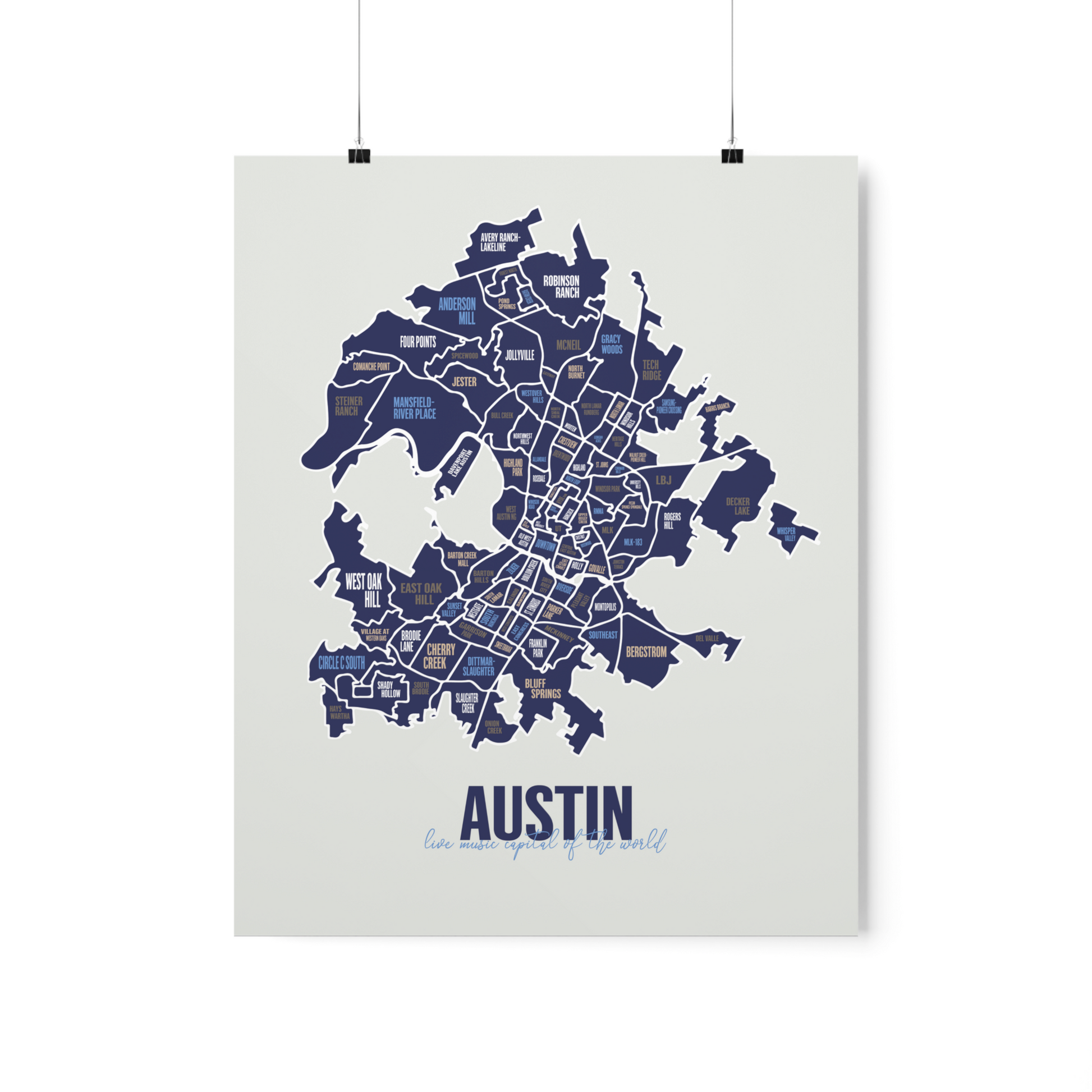 Austin TX Neighborhoods Map Print