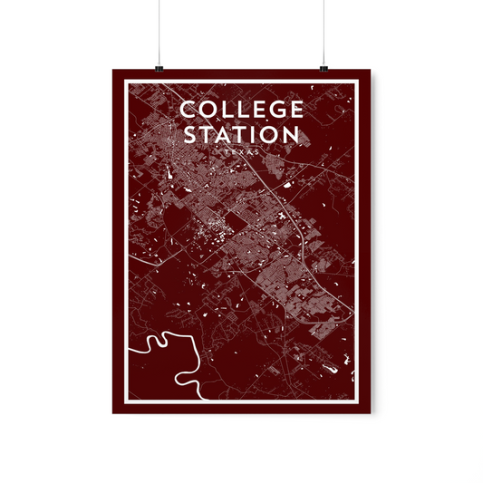 College Station TX - College Town Map Print