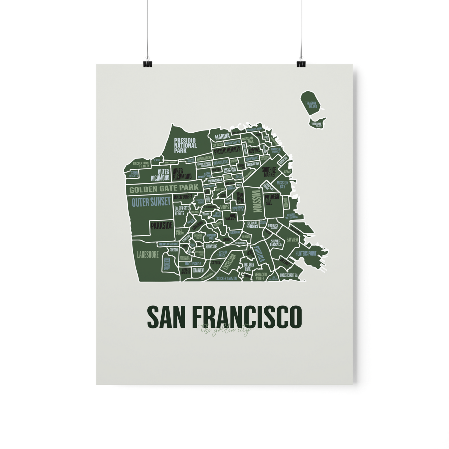 San Francisco, CA Neighborhoods Map Print